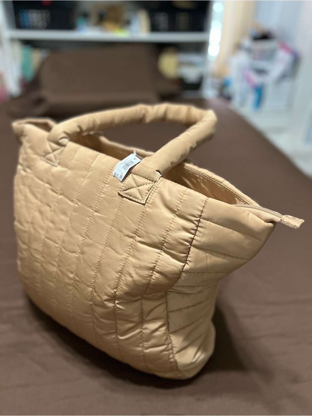 GAP Quilted Puffer Tote Bag in Beige - Picture 3 of 8